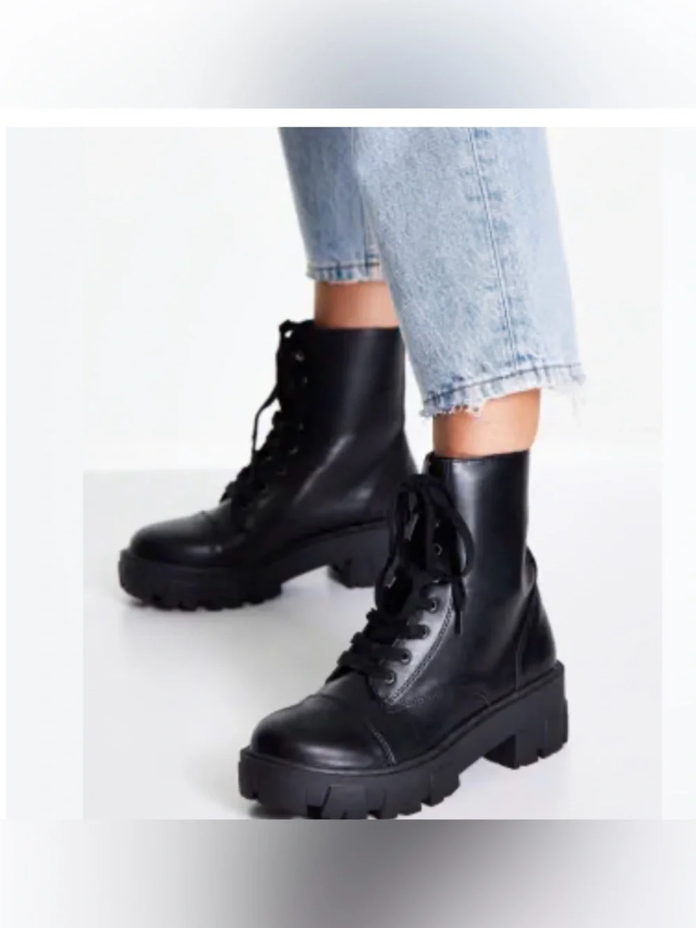 Kids Black Lace-Up Chunky Lug Boots